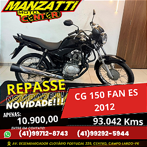 Moto Honda CG 150 Fan ES Preta 2012 - REPASSE