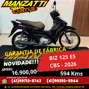 Moto Honda Biz 125 ES Preta 2026 - Garantia de Fábrica