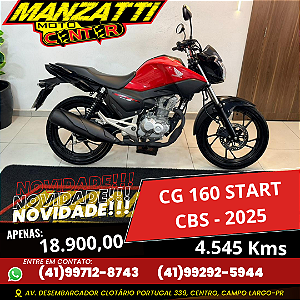 Moto Honda CG 160 Start CBS Vermelha 2025