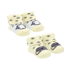 KIT MEIA COM 2 PARES RECÉM-NASCIDO PIMPOLHO PINGUIM/FOCA