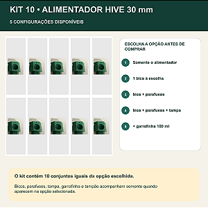 Kit 10 Alimentador Externo Hive 30 mm para Abelhas Sem Ferrão
