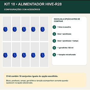 Kit 10 Alimentadores Hive-R28 com Bico de Entrada