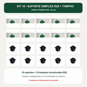 Kit 10 Suporte Simples R28 com Tampão Ventilado