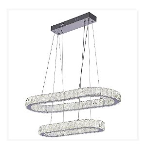 Lustre Pendente Cristal Oval Duplo Led 60W Bivolt
