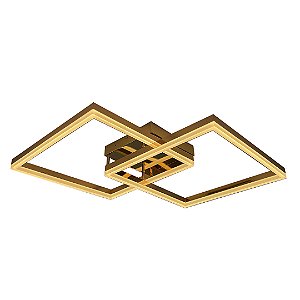 Plafon Space Led Moderno Quadrado Duplo 60W Dourado