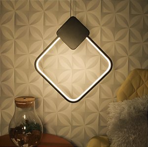 Pendente Led Moderno Losango Minimalista Preto Fosco 13w Branco Quente 3000k Bivolt