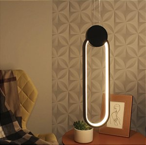 Pendente Led Moderno Oval Minimalista Preto Fosco 13w Branco Quente 3000k Bivolt