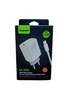 CARREGADOR CELULAR ECOPOWER EP-7050 20W TIPO C / TIPO C COMPLETO