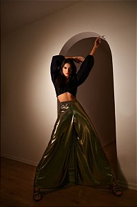 Calça Pantalona Metalic Gold
