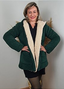 CasacoTeddy Dupla Face Alta Gramatura Verde e Bege