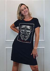 Vestido Em Malha Preto Good Vibes Pedraria