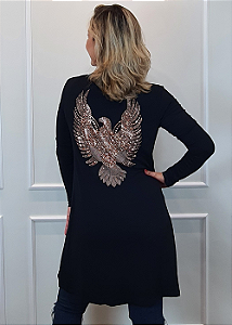 Conjunto Cardigan e Regata Lisa Preta Aguia / Fenix Rose Gold Pedraia