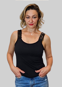 Regata Feminina Preta Basica Alça Paetê