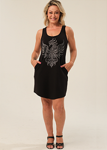 Vestido Regata Nadador Moletinho Preto Fenix Crystal Prata Pedraria