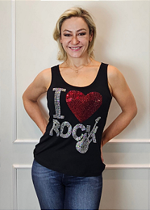 Regata Feminina Preta I Love Rock Crystal Pedraria