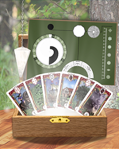 Combo Místico - Mesa Radiônica com Régua Frequencial, Folha de Apoio Pêndulo e Baralho Cigano