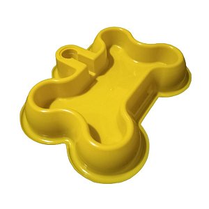 Bebedouro Amarelo Para Cães Formato Osso Com Suporte Para Garrafas Pet 500ml