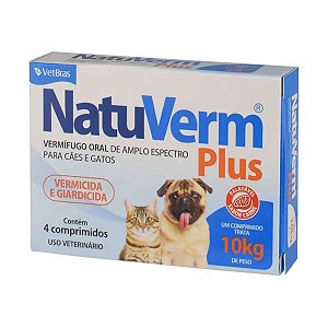 Natuverm Plus 4 Comprimidos VetBras Vermífugo e Giardicida Cães Gatos