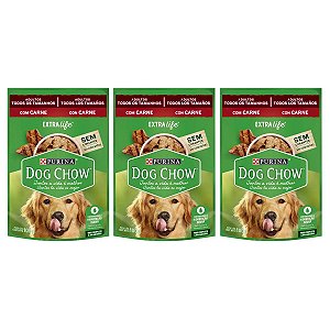 3 Ração Úmida Dog Chow Cães Adultos Carne 100g