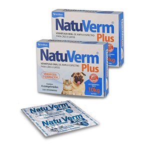2 Natuverm Plus 4 Comprimidos VetBras Vermífugo e Giardicida Cães Gatos