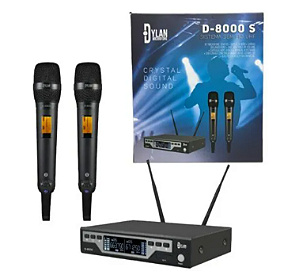 Microfone Dylan D8000-S Sem Fio Duplo Com 200 canais de Frequência