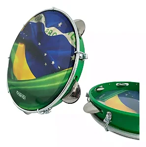 Pandeiro Vanguarda 10" ABS Pele Leitosa Bandeira Brasil Verde Spanking