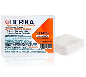 COMPRESSA DE GAZE HERIKA 13 FIOS 10X10 C/10