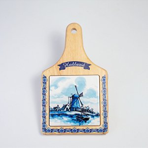Azulejo Azul com Madeira Formato Tábua Moinho com Barco