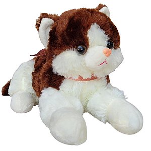 Gato De Pelúcia Deitado Com Laço Lindo Gatinho 35cm