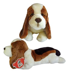 Cachorro Basset de Pelúcia Deitado Cachorrinho 35cm Bbr Toys