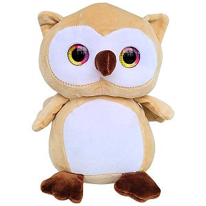 Coruja de Pelúcia Creme Plush Corujinha Olhos Coloridos