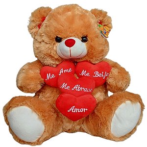 Urso De Pelúcia Com Coração Amor Te Amo 28cm Caramelo Fizzy