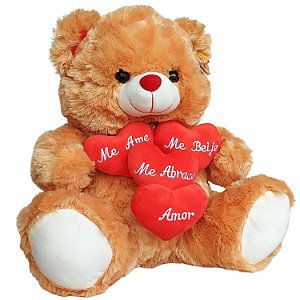 Urso de Pelúcia Grande 4 Coração Amor Me Abrace - Caramelo