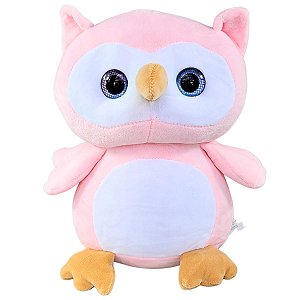 Coruja de Pelúcia Rosa Plush Corujinha Olhos Coloridos