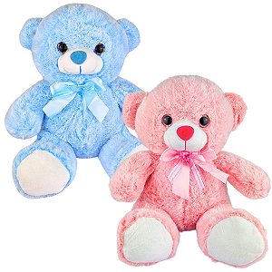 Urso de Pelúcia Azul e Rosa Chá de Bebê Revelação Kit 2 uni