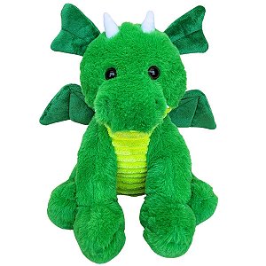 Dragão De Pelúcia Com Asas 30cm Verde Vermelho Decoração