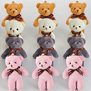 Kit 12 Ursinho de Pelúcia Chaveiro Mini Urso Teddy Com Laço