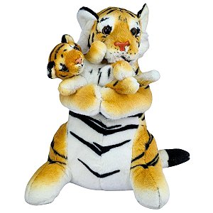 Tigre de Pelúcia Com Filhote Realista Nicho Safari Luxo