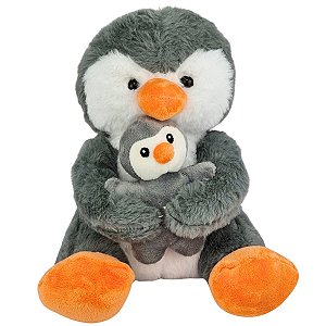 Pinguim de Pelúcia Com Filhote Bebê Nicho Mar Antialérgica