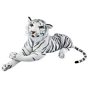 Tigre Branco de Pelúcia Safari Realista Deitado Decoração