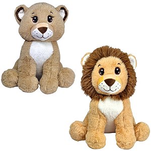 Kit Leão e Leoa de Pelúcia Safari Luxo Nicho Decoração Bebê