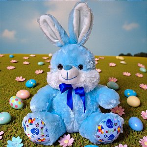 Coelho de Pelúcia Azul Com Laço 35cm Coelhinho da Páscoa