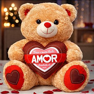 Urso de Pelúcia Grande Com Coração Amor Saudades de Você