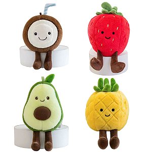 Kit 4 Frutas de Pelúcia Morango Abacate Abacaxi Coco Baby