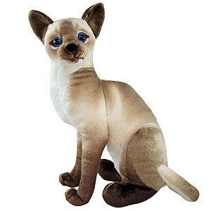 Gato Siamês de Pelúcia 30cm Realista Gatinho Sentado Lindo