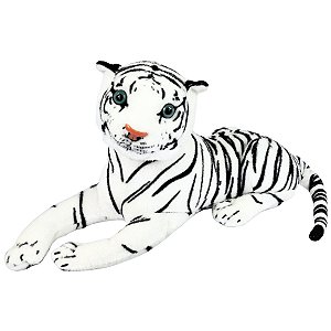 Tigre Branco de Pelúcia 44cm Safari Realista Deitado Tuka