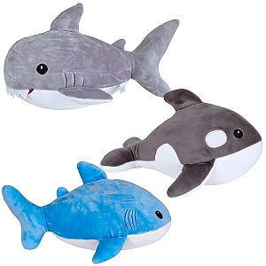 Kit 3 Pelúcia Marinha Tubarão Baleia e Golfinho Plush 30cm