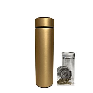 Garrafa Térmica dourada de inox com infusor 2 em 1 - 500 ML
