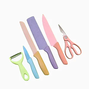 Conjunto de Facas 6 Peças Aço Inoxidável Colorido Multifunci