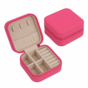 Mini Porta-Jóias em Couro Sintético Rosa Pink
